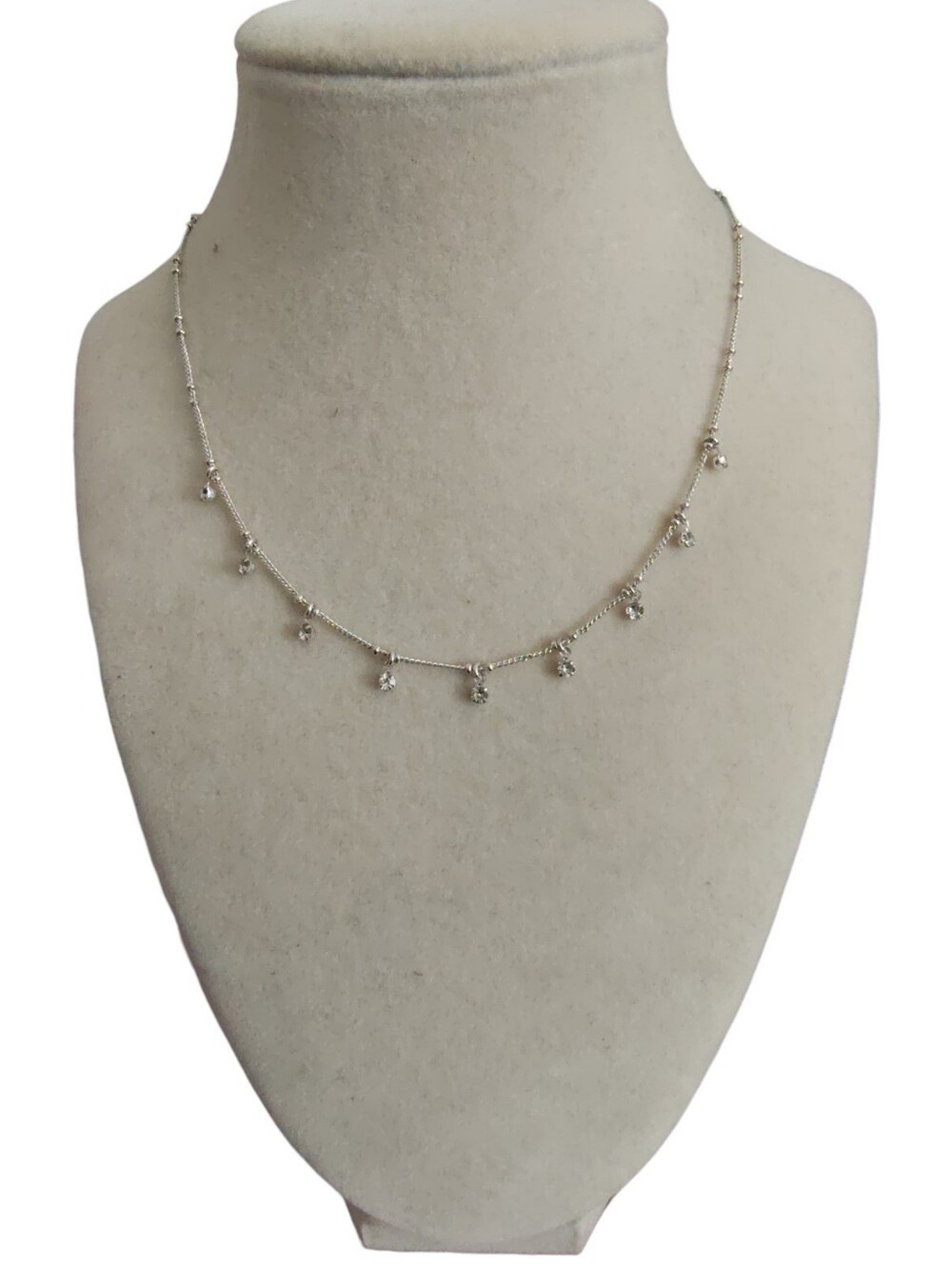 Dainty Silver Tone Rhinestone Necklace Delicate Station Necklace